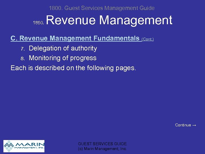 1800. Guest Services Management Guide 1850. Revenue Management C. Revenue Management Fundamentals (Cont. )