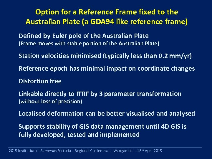 Option for a Reference Frame fixed to the Australian Plate (a GDA 94 like