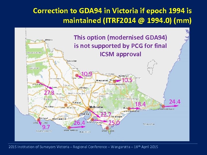 Correction to GDA 94 in Victoria if epoch 1994 is maintained (ITRF 2014 @