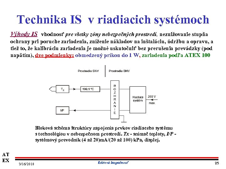 Technika IS v riadiacich systémoch Výhody IS vhodnosť pre všetky zóny nebezpečných prostredí, neznižovanie