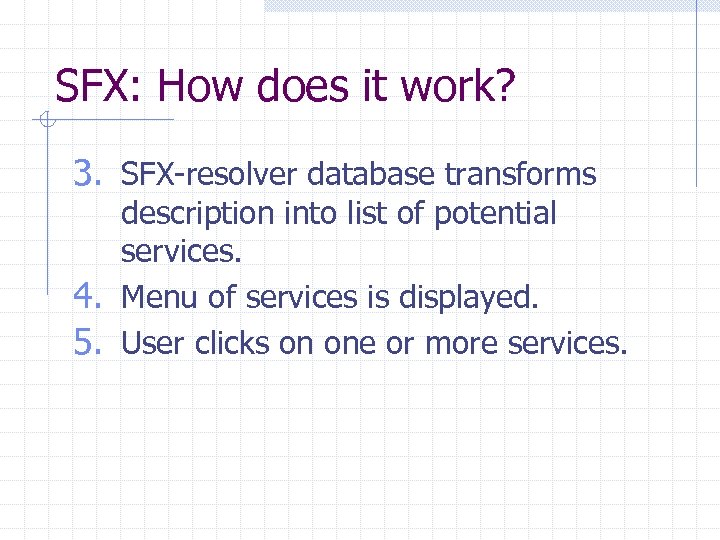SFX: How does it work? 3. SFX-resolver database transforms description into list of potential