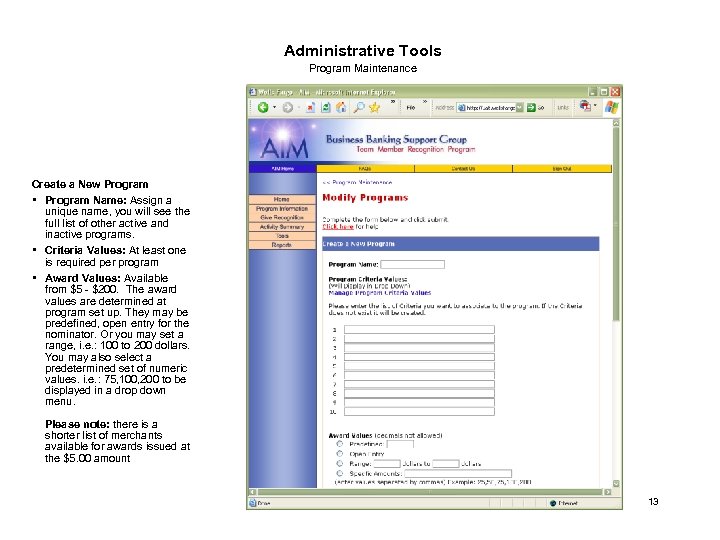 Administrative Tools Program Maintenance Create a New Program • Program Name: Assign a unique
