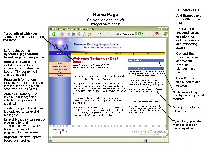 Top Navigation Home Page Select a topic on the left navigation to begin Personalized