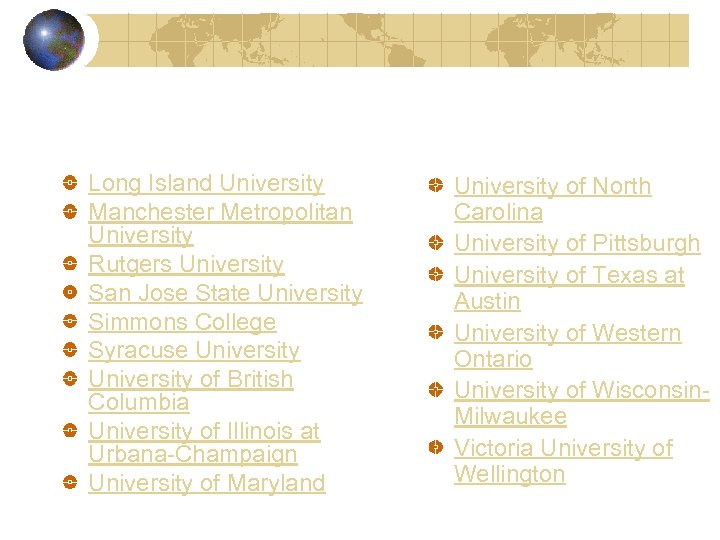 Long Island University Manchester Metropolitan University Rutgers University San Jose State University Simmons College