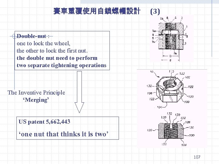 賽車重覆使用自鎖螺帽設計 (3) Double-nut : one to lock the wheel, the other to lock the