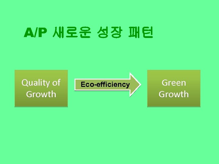 A/P 새로운 성장 패턴 Quality of Growth Eco-efficiency Green Growth 