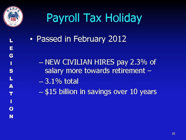 Payroll Tax Holiday L E G I S L A T I O N