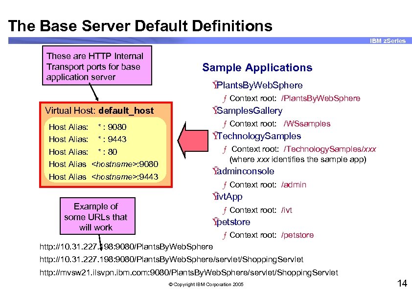 The Base Server Default Definitions IBM z. Series These are HTTP Internal Transports for
