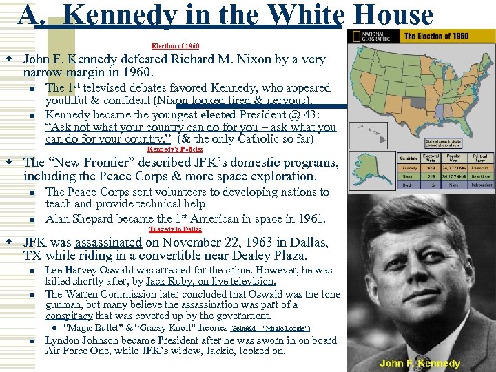 A. Kennedy in the White House Election of 1960 w John F. Kennedy defeated