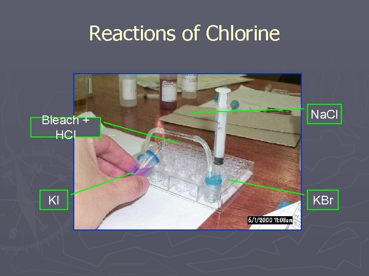 Reactions of Chlorine Bleach + HCl KI Na. Cl KBr 