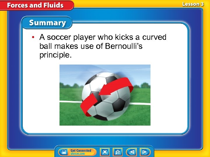  • A soccer player who kicks a curved ball makes use of Bernoulli’s
