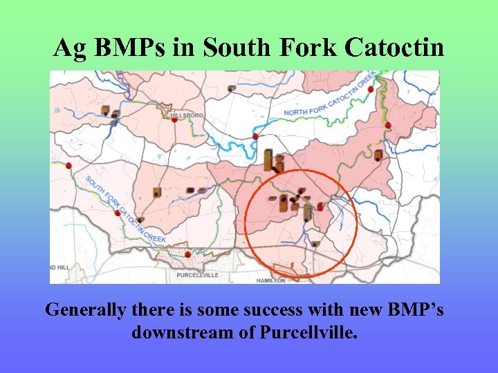 Ag BMPs in South Fork Catoctin Generally there is some success with new BMP’s