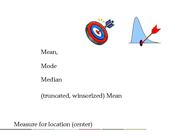 Mean, Mode Median (truncated, winsorized) Mean Measure for location (center) 