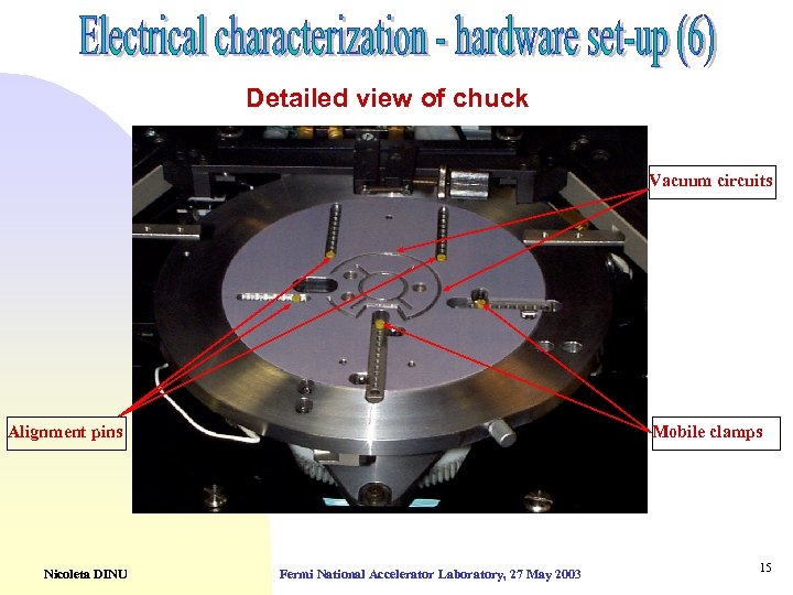 Detailed view of chuck Vacuum circuits Mobile clamps Alignment pins Nicoleta DINU Fermi National