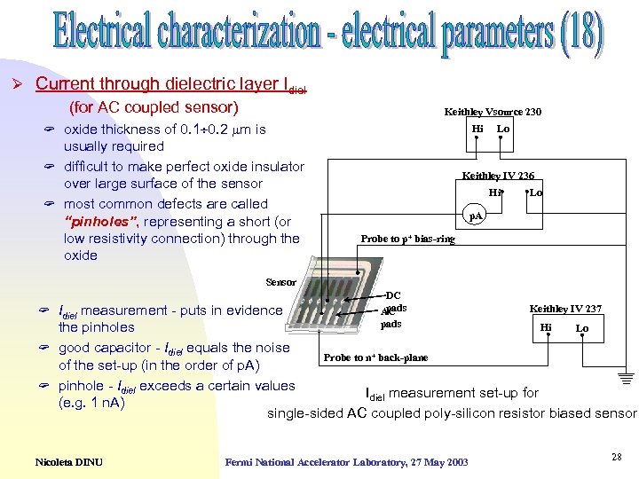 Ø Current through dielectric layer Idiel (for AC coupled sensor) Keithley Vsource 230 ?