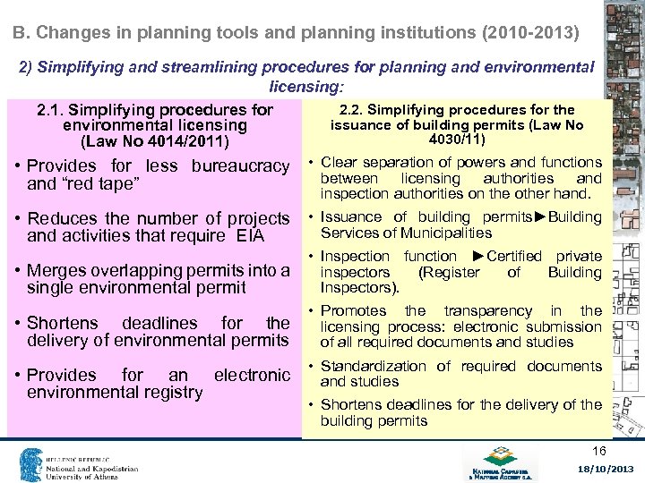 B. Changes in planning tools and planning institutions (2010 -2013) 2) Simplifying and streamlining