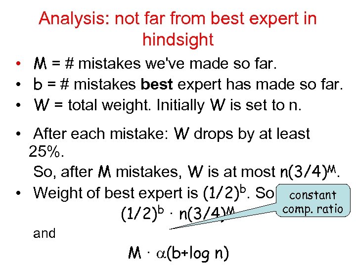 Analysis: not far from best expert in hindsight • M = # mistakes we've