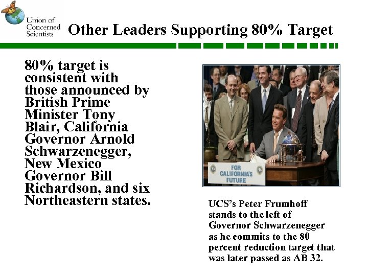 Other Leaders Supporting 80% Target 80% target is consistent with those announced by British