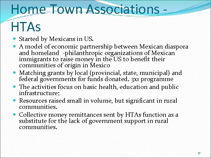 Home Town Associations HTAs Started by Mexicans in US. A model of economic partnership