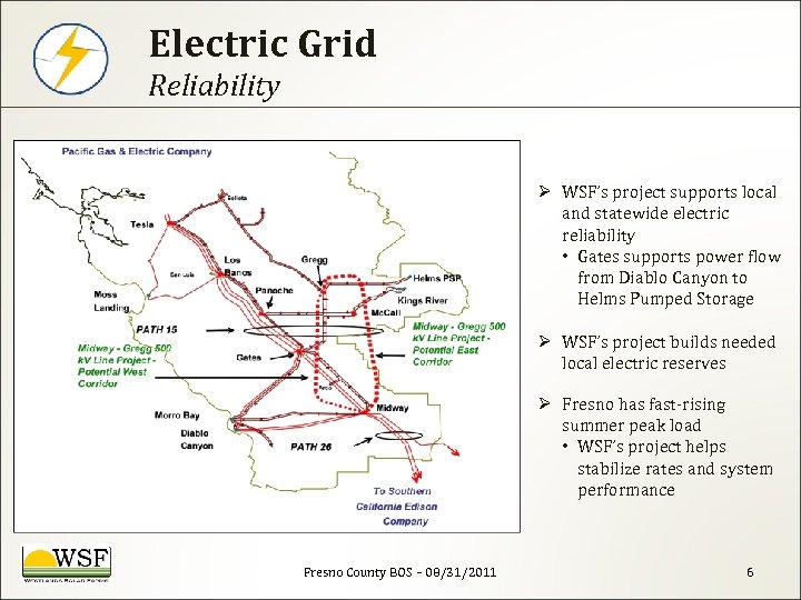 Electric Grid Reliability Ø WSF’s project supports local and statewide electric reliability • Gates