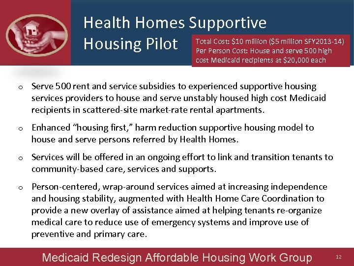 Health Homes Supportive Housing Pilot Total Cost: $10 million ($5 million SFY 2013 -14)