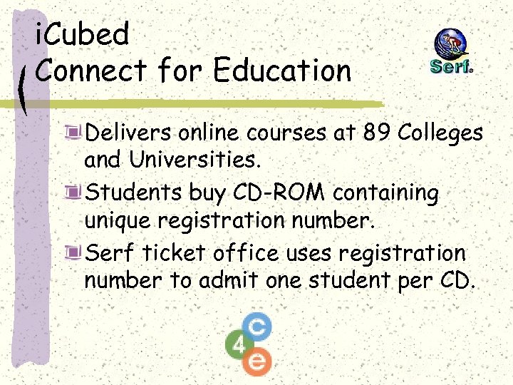 i. Cubed Connect for Education Delivers online courses at 89 Colleges and Universities. Students