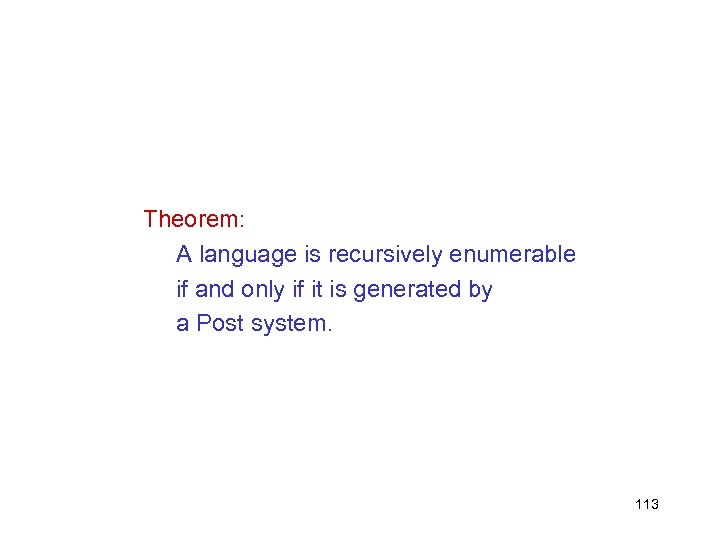 Theorem: A language is recursively enumerable if and only if it is generated by