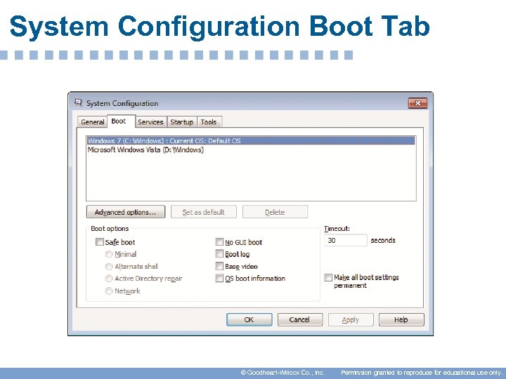 System Configuration Boot Tab © Goodheart-Willcox Co. , Inc. Permission granted to reproduce for