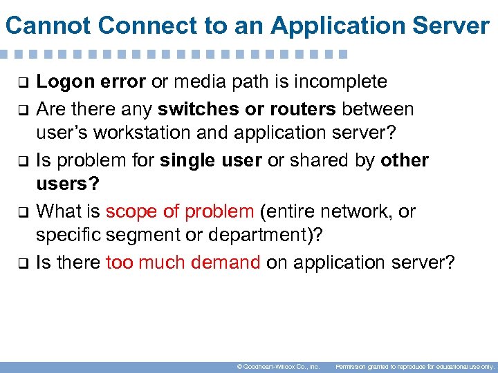 Cannot Connect to an Application Server q q q Logon error or media path