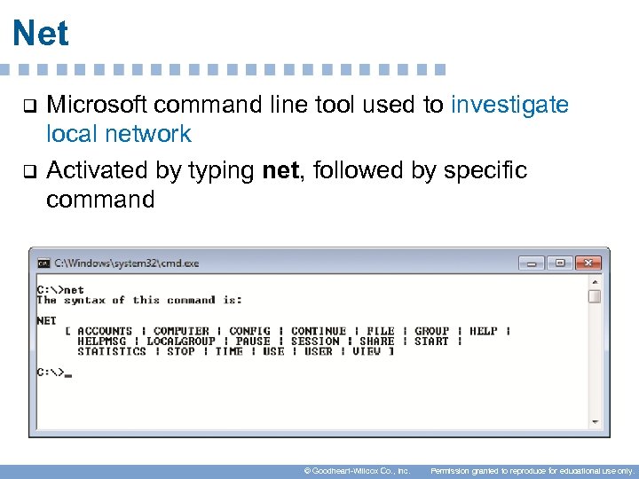 Net q q Microsoft command line tool used to investigate local network Activated by