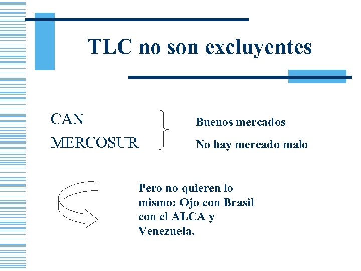 TLC no son excluyentes CAN MERCOSUR Buenos mercados No hay mercado malo Pero no