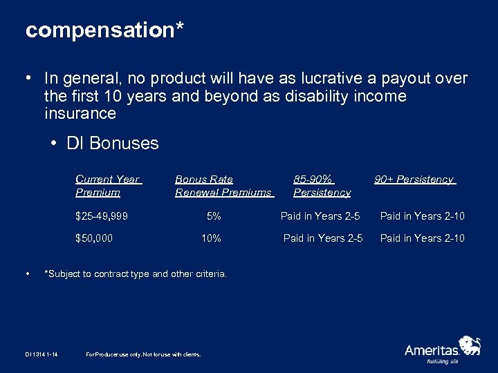 compensation* • In general, no product will have as lucrative a payout over the