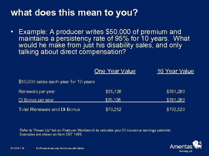 what does this mean to you? • Example: A producer writes $50, 000 of