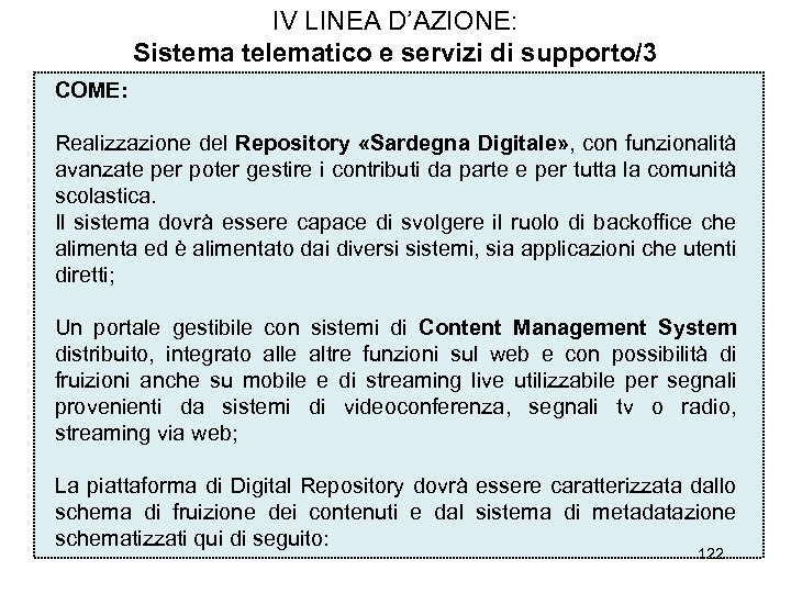 IV LINEA D’AZIONE: Sistema telematico e servizi di supporto/3 COME: Realizzazione del Repository «Sardegna