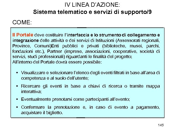 IV LINEA D’AZIONE: Sistema telematico e servizi di supporto/9 COME: Il Portale deve costituire