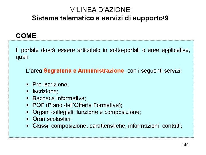 IV LINEA D’AZIONE: Sistema telematico e servizi di supporto/9 COME: Il portale dovrà essere