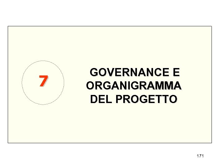 7 GOVERNANCE E ORGANIGRAMMA DEL PROGETTO 171 