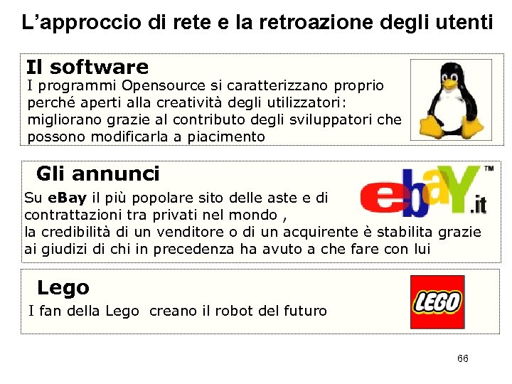 L’approccio di rete e la retroazione degli utenti Il software I programmi Opensource si