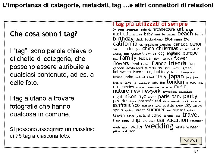 L’importanza di categorie, metadati, tag …e altri connettori di relazioni I tag più utilizzati