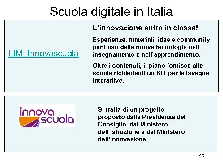Scuola digitale in Italia L’innovazione entra in classe! LIM: Innovascuola Esperienze, materiali, idee e