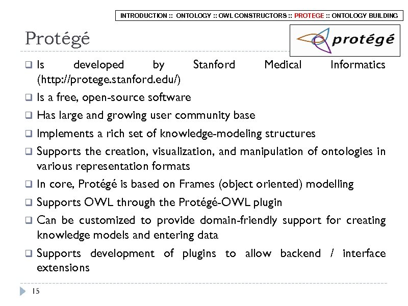INTRODUCTION : : ONTOLOGY : : OWL CONSTRUCTORS : : PROTEGE : : ONTOLOGY