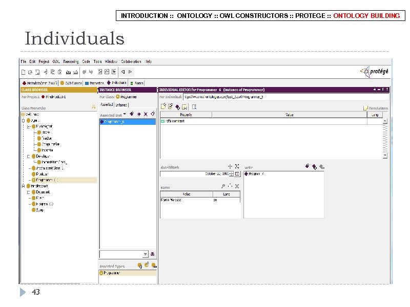 INTRODUCTION : : ONTOLOGY : : OWL CONSTRUCTORS : : PROTEGE : : ONTOLOGY