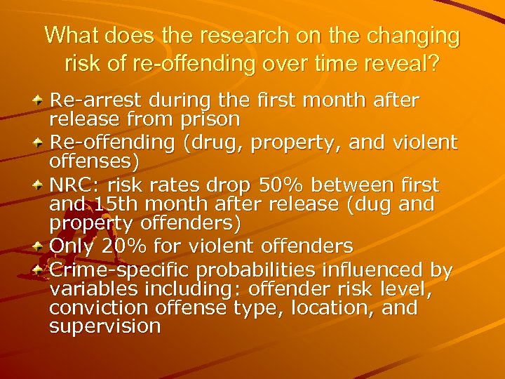 What does the research on the changing risk of re-offending over time reveal? Re-arrest