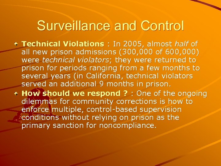 Surveillance and Control Technical Violations : In 2005, almost half of all new prison