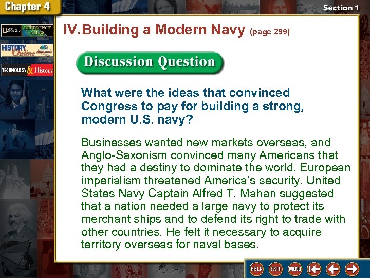 IV. Building a Modern Navy (page 299) What were the ideas that convinced Congress