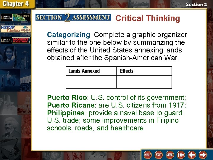 Critical Thinking Categorizing Complete a graphic organizer similar to the one below by summarizing