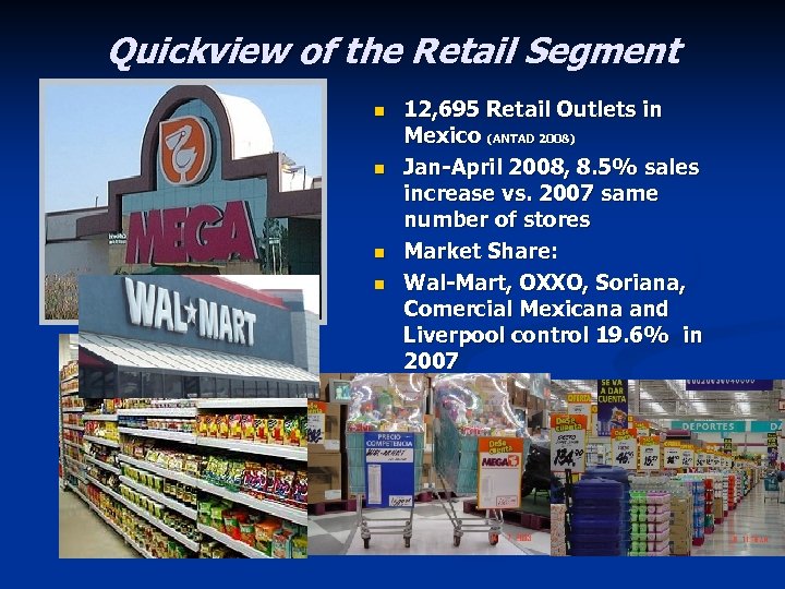 Quickview of the Retail Segment n n 12, 695 Retail Outlets in Mexico (ANTAD