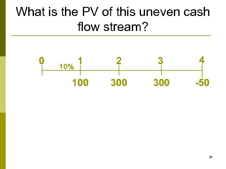 What is the PV of this uneven cash flow stream? 0 1 2 3