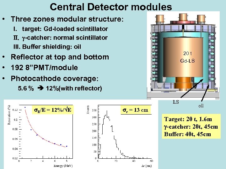 Central Detector modules • Three zones modular structure: I. target: Gd-loaded scintillator II. g-catcher: