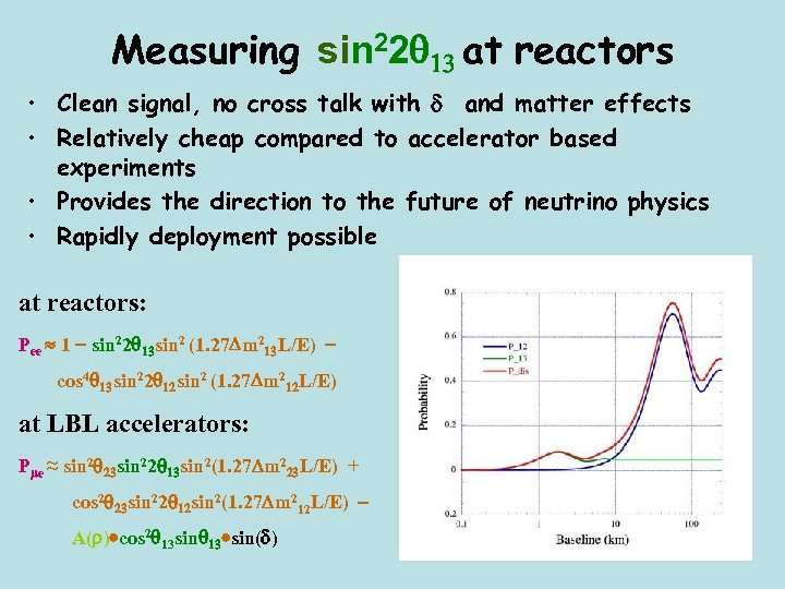 Measuring sin 22 13 at reactors • Clean signal, no cross talk with d